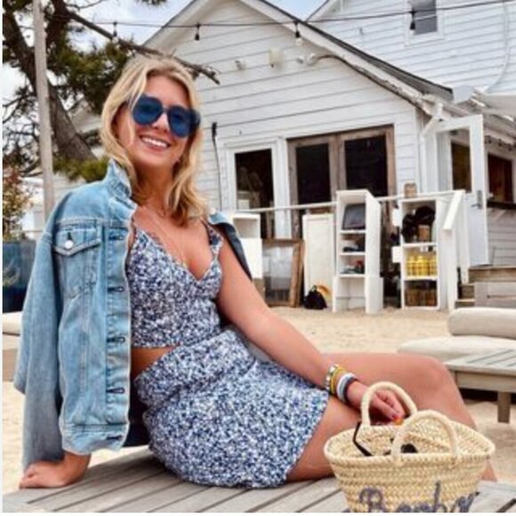 Zara 2 Piece Satin Effect Floral Skirt + Crop Tank Blue White Size Small - Picture 4 of 12